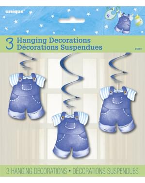 3 „It’s a boy!“ viseće dekoracije - Plavi Clothesline Baby Shower