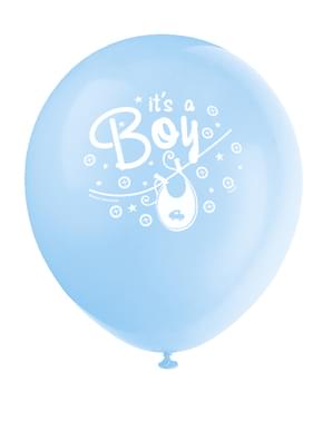 8 надувних кульокок «It's a boy» синього кольору (30 см.) - Blue Clothesline Baby Shower
