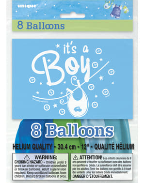 8 baloane albastre It's a boy (30 cm) - Clothesline Baby Shower