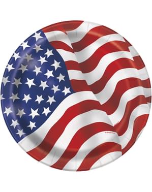 8 Small Amerikansk Flagg Tallerkener (18 cm) - Amerikansk Party