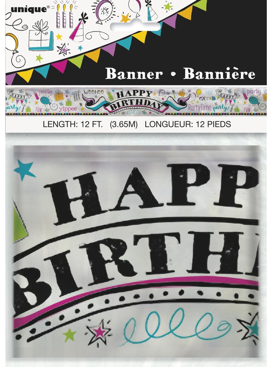 Striscione Happy Birthday di alluminio - Doodle Birthday