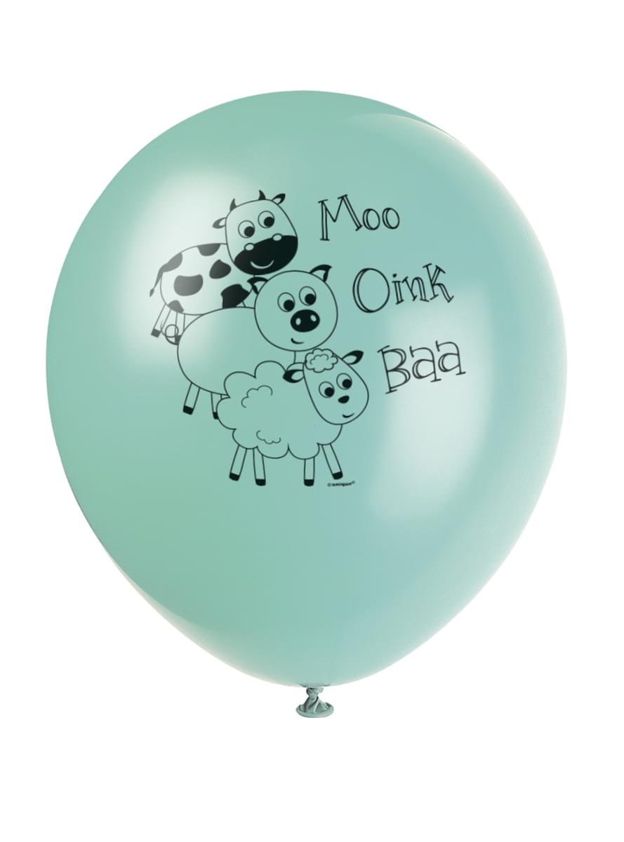 8 ballons vers avec animaux de la ferme (30cm) - Farmyard Party