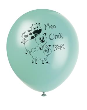 8 balões verdes com animais de quinta (30cm) - Farmyard Party