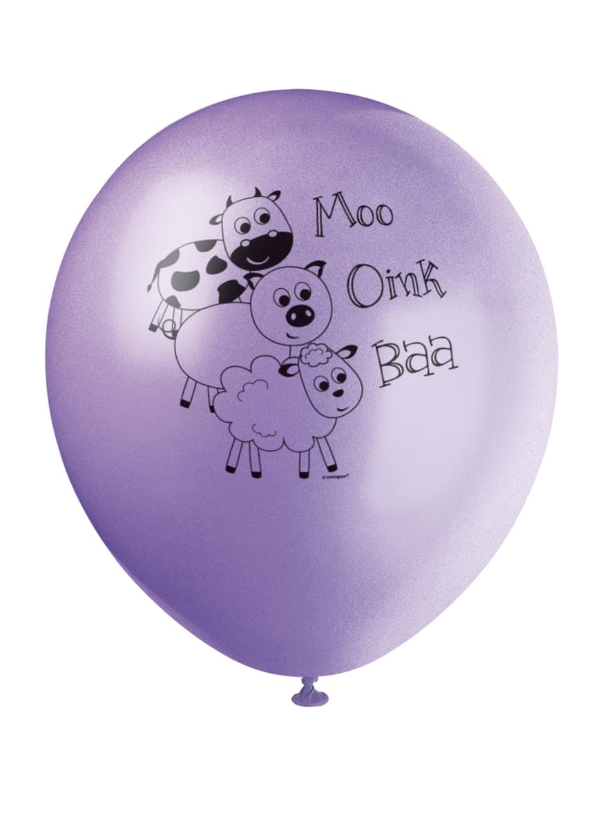 8 ballons vers avec animaux de la ferme (30cm) - Farmyard Party