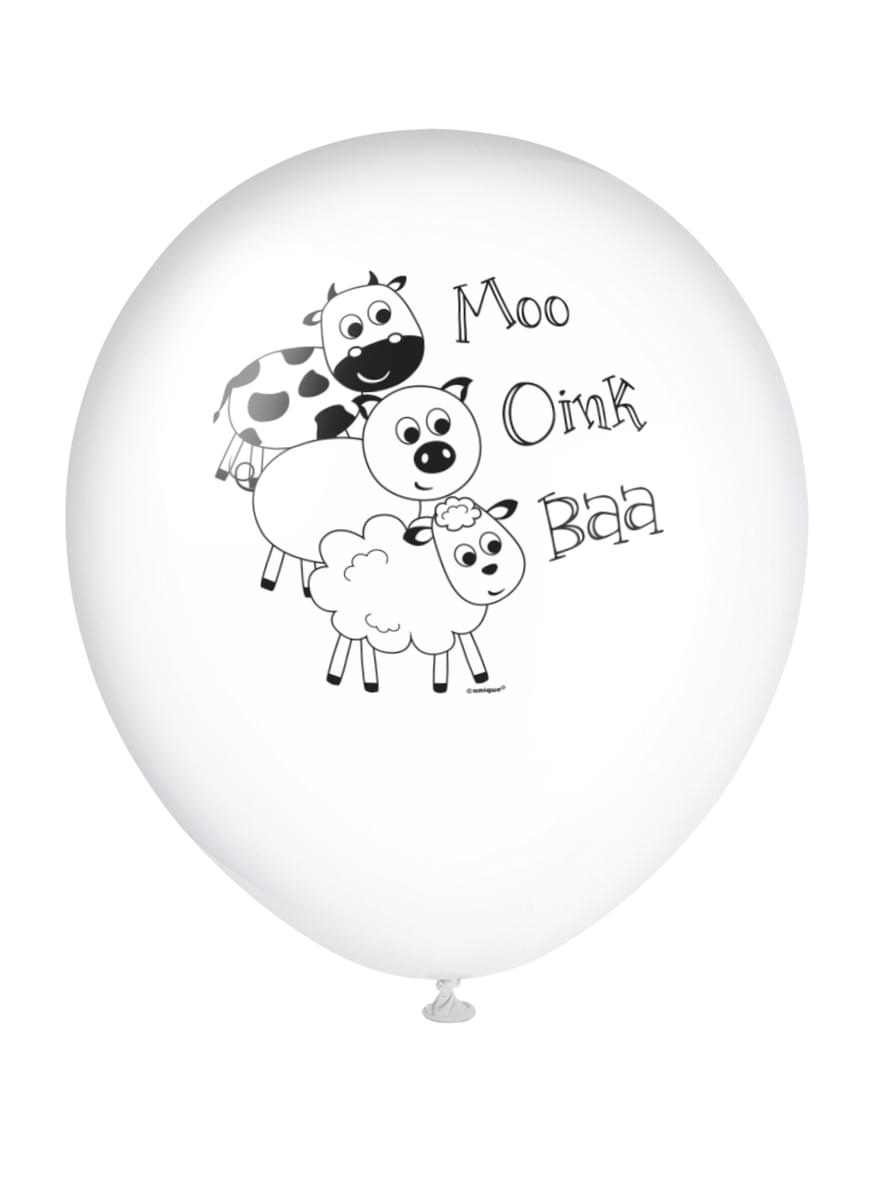 8 ballons vers avec animaux de la ferme (30cm) - Farmyard Party
