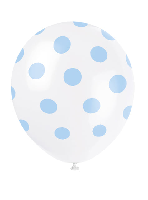 6 white balloons with blue spots (30 cm)
