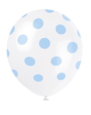 6 globos blancos con topos azules (30 cm)