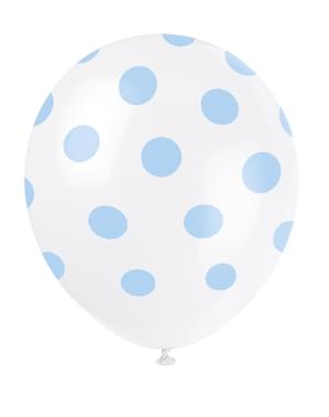 Set 6 ballonger vita med blåa prickar