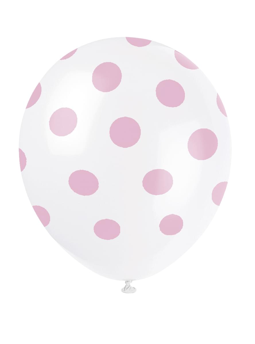 6 kpl valkoista ilmapalloa pinkeillä täplillä