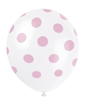 Set 6 ballonger vita med rosa prickar