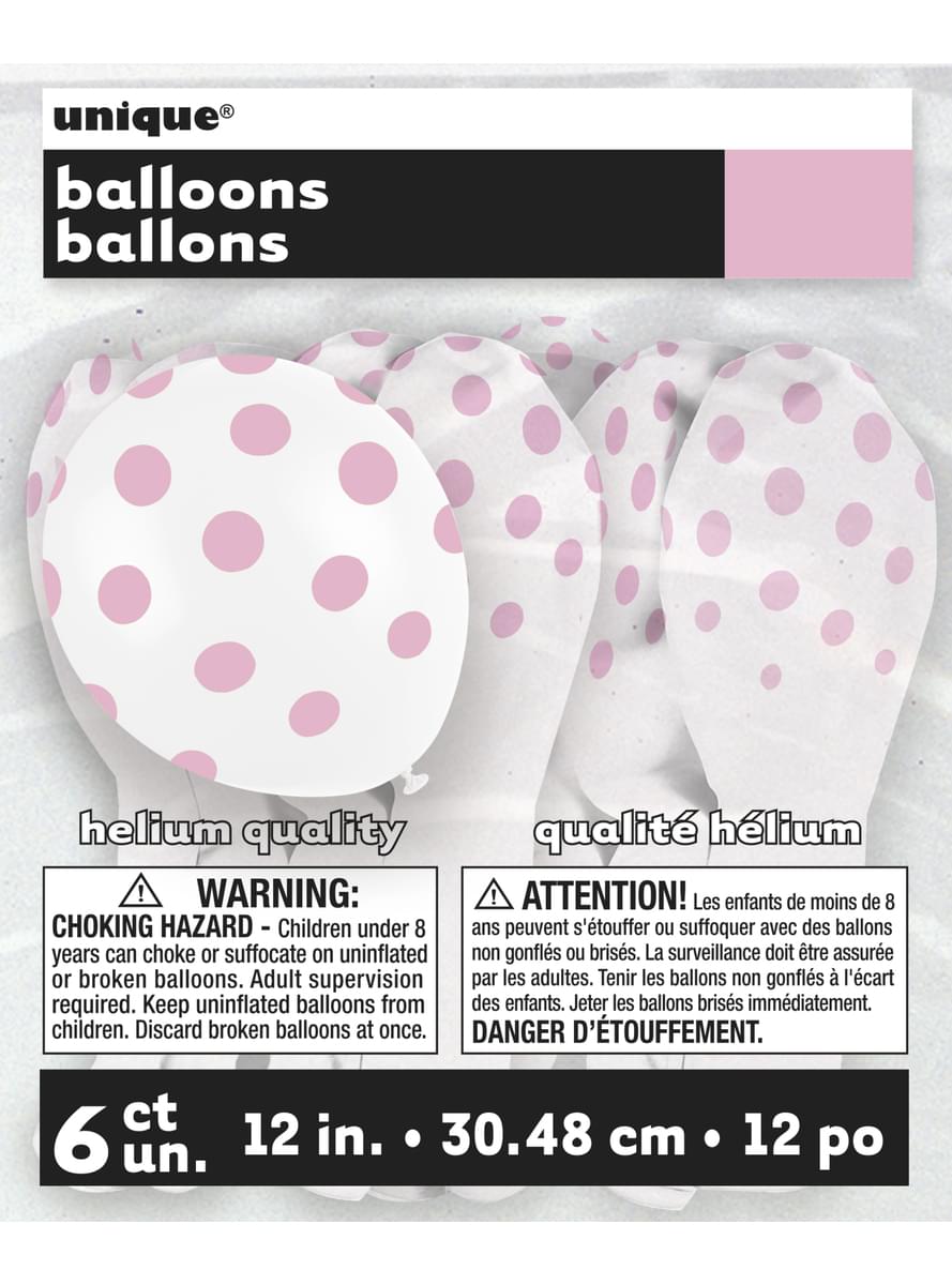 6 kpl valkoista ilmapalloa pinkeillä täplillä