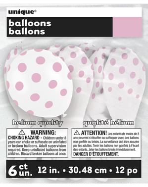 Set de 6 baloane albe cu buline roz