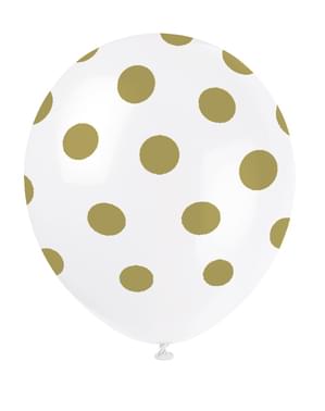 Комплект от 6 бели балона със златни петна