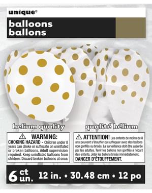 6 balões brancos com pintas douradas (30 cm)