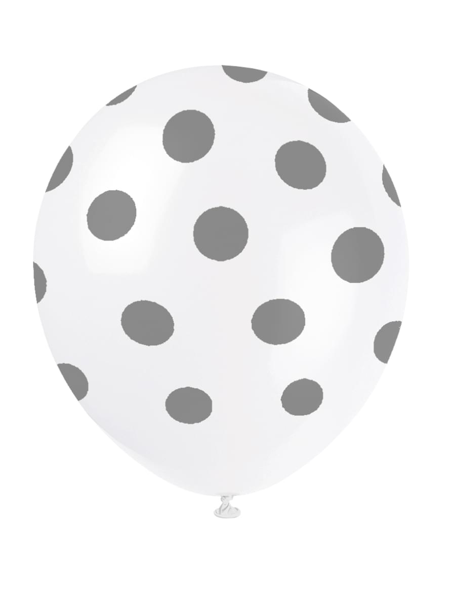 6 kpl valkoista ilmapalloa hopeisilla täplillä