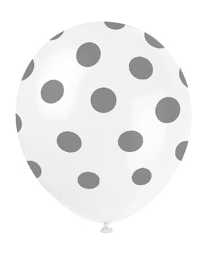 6 palloncini bianchi con cerchi argentati (30 cm)