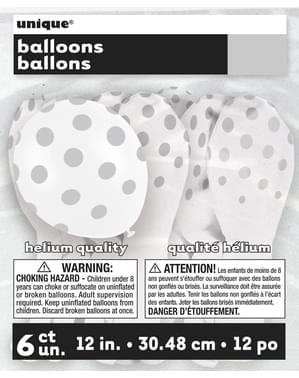 6 ballons blancs à pois argentés