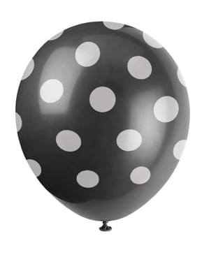 6 balões pretos com pintas brancas (30 cm)