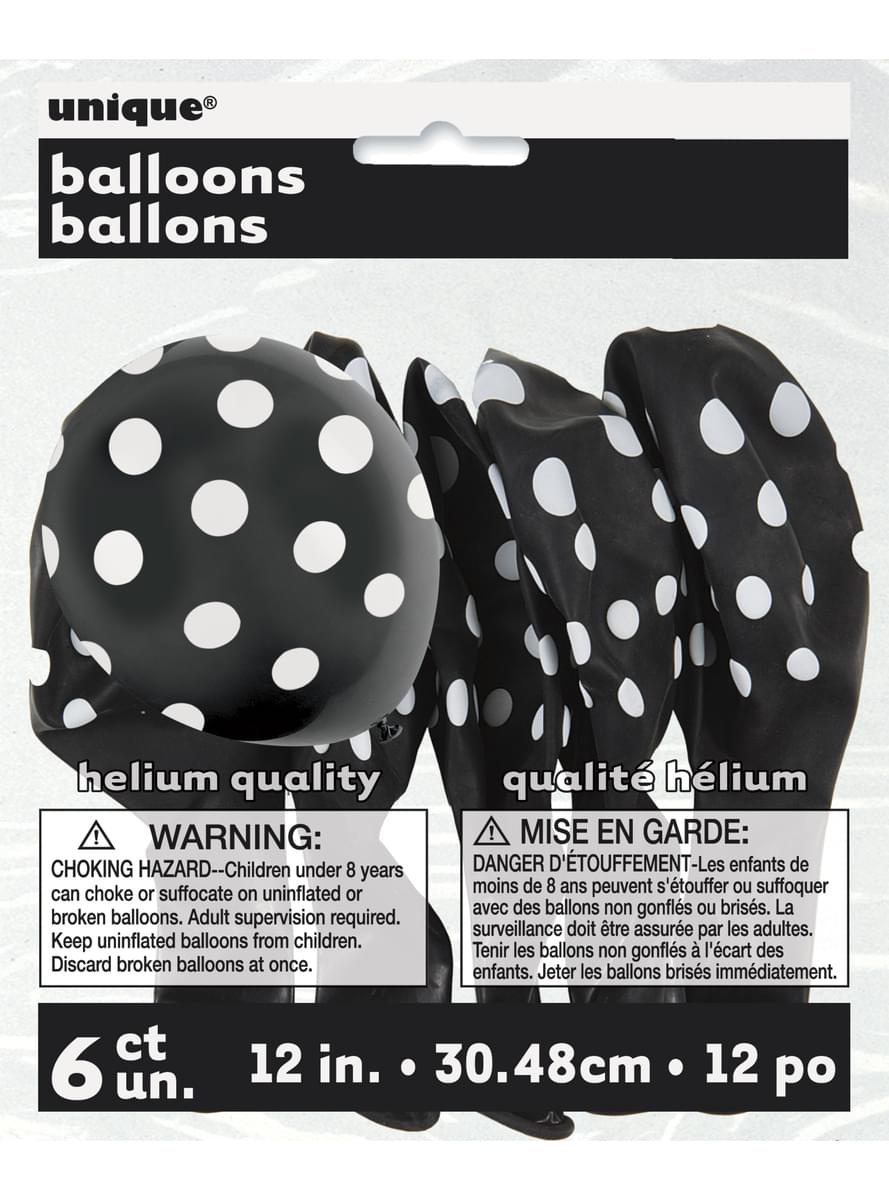 6 ballons noirs à pois blancs