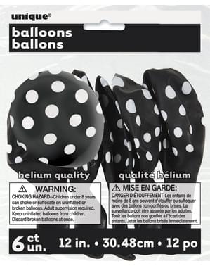 6 globos negros con topos blancos (30 cm)