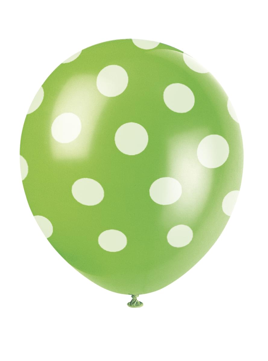 Zestaw 6 limonkowych balonów w białe kropki