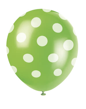 Set 6 ballonger limegrön med vita prickar