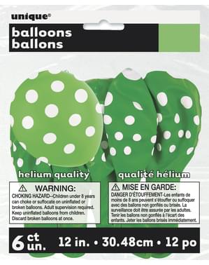 6 globos verde lima con topos blancos (30 cm)