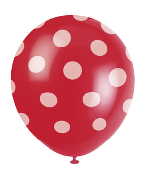 Set 6 ballonger röda med vita prickar