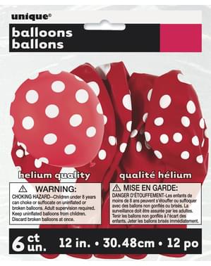 6 globos rojos con topos blancos (30 cm)