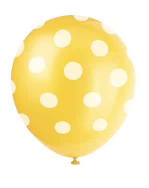 Luftballon Set 6-teilig gelb mit weißen Punkten