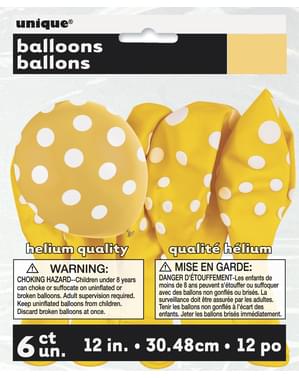 6 globos amarillos con topos blancos (30 cm)