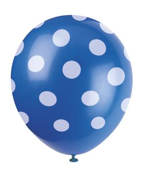 6 globos azul oscuro con topos blancos (30 cm)
