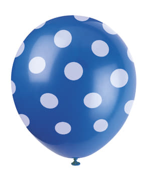 Set 6 ballonger mörkblå med vita prickar