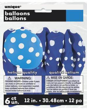 6 globos azul oscuro con topos blancos (30 cm)