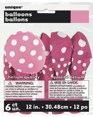 Set 6 ballonger rosa med vita prickar