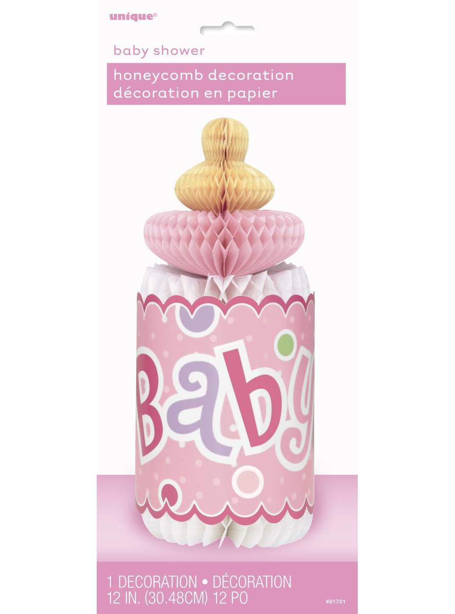 Rúžová plastová fľaška pre bábätko dekorácia na stôl - Baby Shower