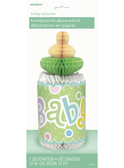 Green baby's bottle centerpiece - Baby Shower