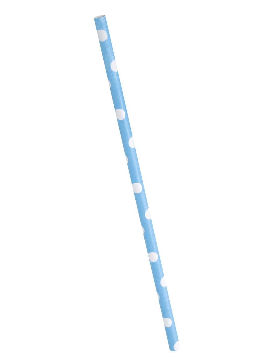 10 pailles à pois bleus ciel et blancs