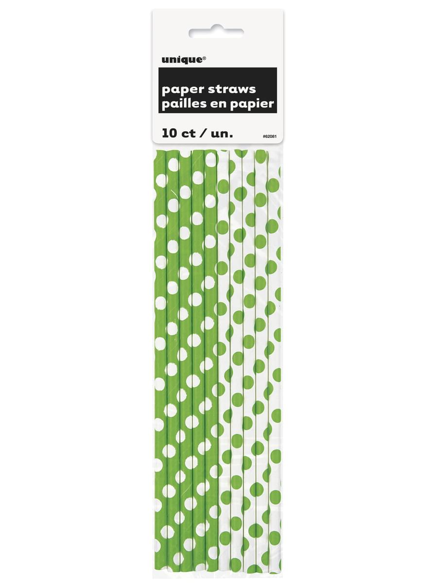 Комплект от 10 сламки с лимонови зелени петна