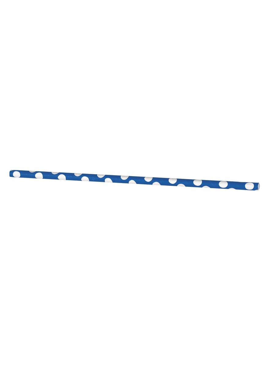 10 pailles à pois bleus foncé et blancs