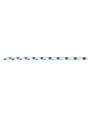 10 pailles à pois bleus foncé et blancs