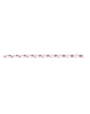 10 rietjes met roze en witte stippen