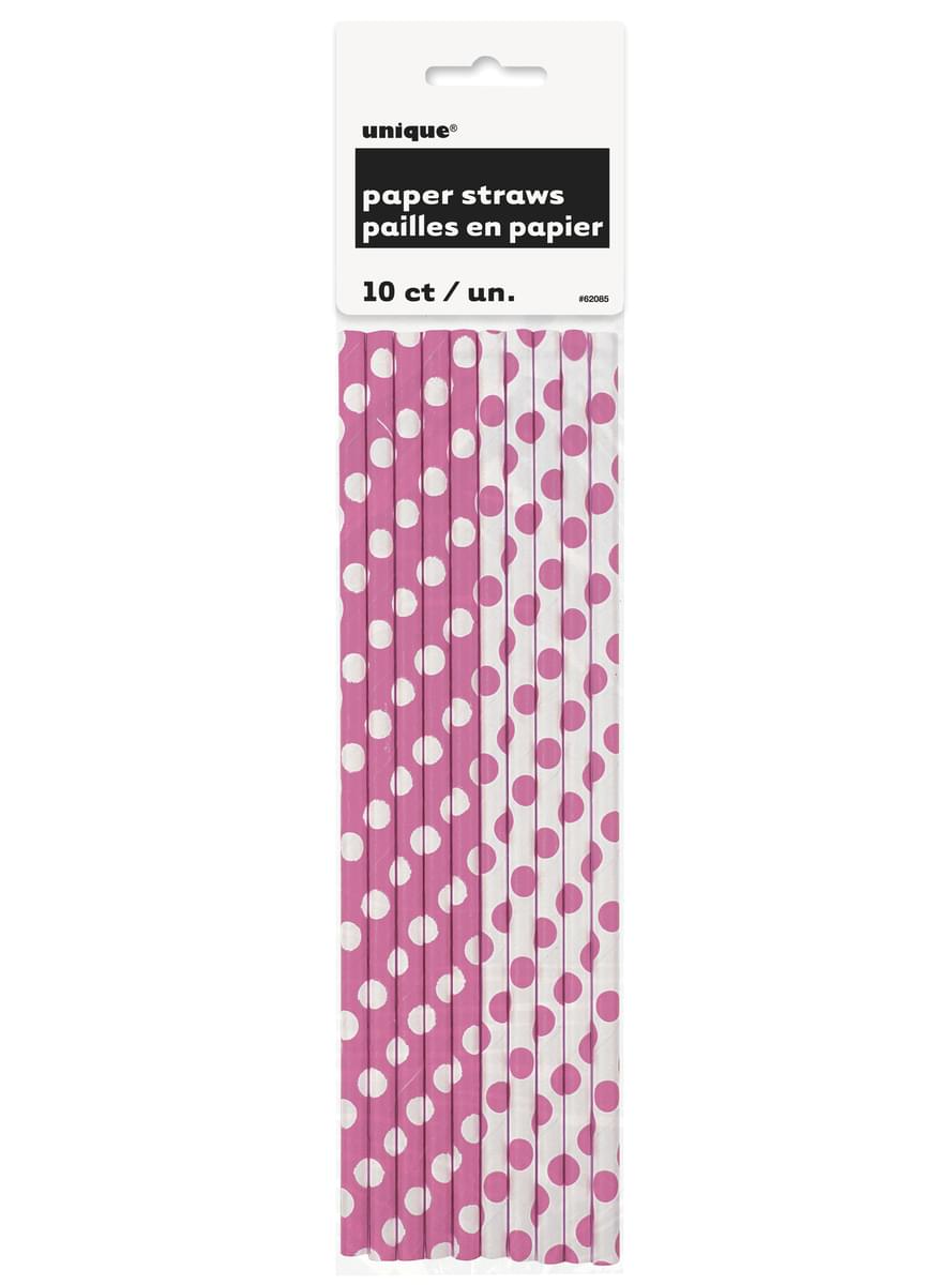 Set 10 sugrör prickiga rosa och vita