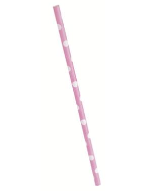 10 pailles à pois rose clair et blancs