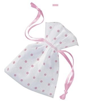 Valkoinen pussi pinkeillä täplillä - Baby Shower