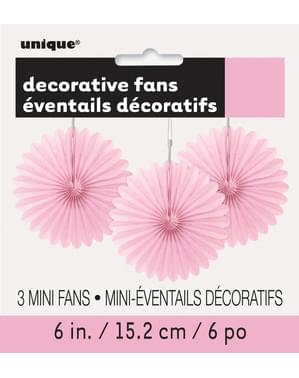 3 Leques de papel decorativos cor-de-rosa clar (15,2 cm) - Linha Cores Básicas
