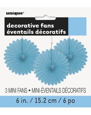 3 Leques de papel decorativos azul cé (15,2 cm) - Linha Cores Básicas