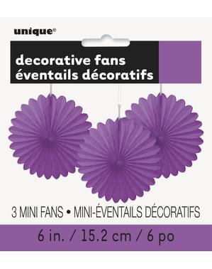 3 Abanicos de papel decorativos morados (15,2 cm) - Línea Colores Básicos