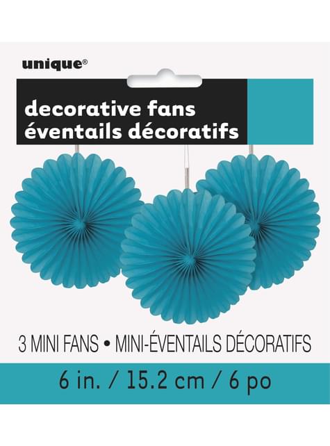 3 festoni a forma di ventaglio decorativo di carta verde acqu (15,2 cm) - Linea Colori Basic