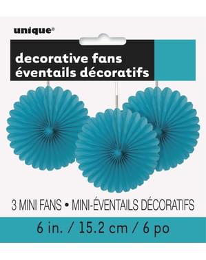 3 dekorative papirvifter i akvamari (15,2 cm) - Basale Farver Linje